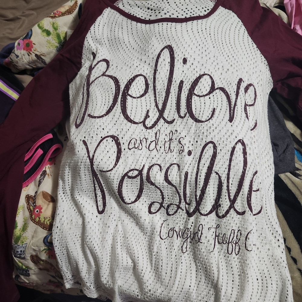 Cowgirl Tuff Maroon and White Long Sleeve Tee